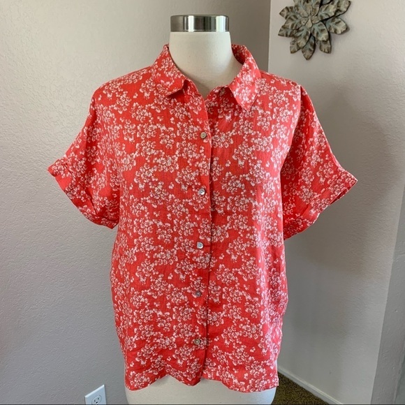 Rachel Zoe Floral Print Linen Button Blouse sz L - Picture 4 of 10